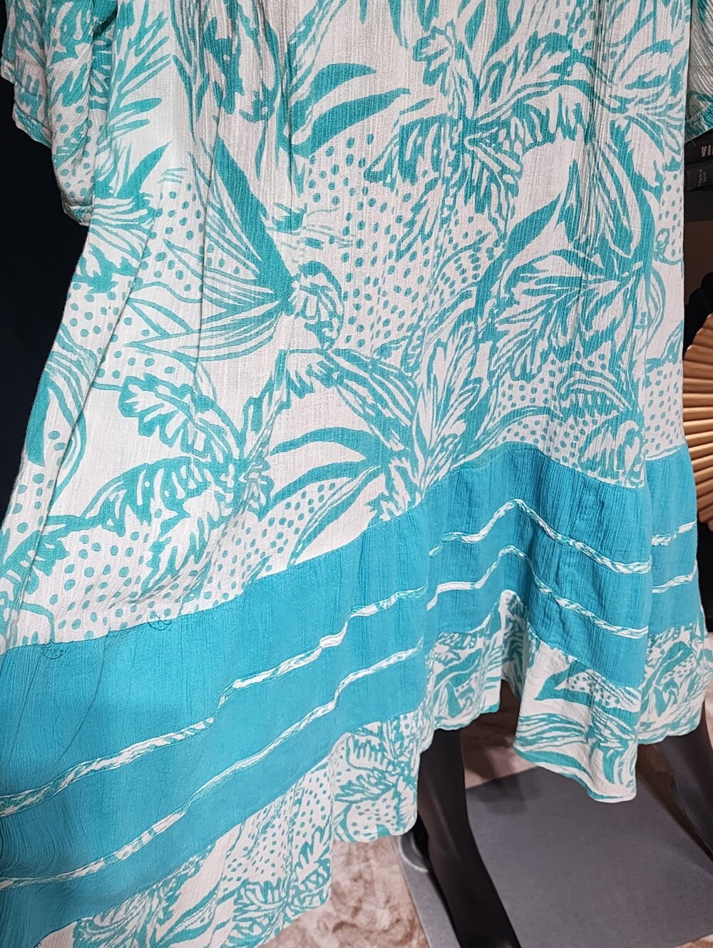 NATIONAL 80s Tropical Caftan Dress Turquoise Resort Boho Midi M/L - Picture 10 of 12